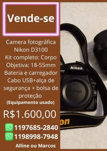 Câmera Nikon D3100 + Objetiva 18-55 mm l 10749 cliques l Raridade l Kit completo 