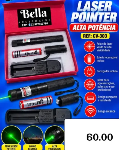 CANETA LASER POINTER VERDE PROFISSIONAL PALESTRA REUNIÕES RECARREGÁVEL