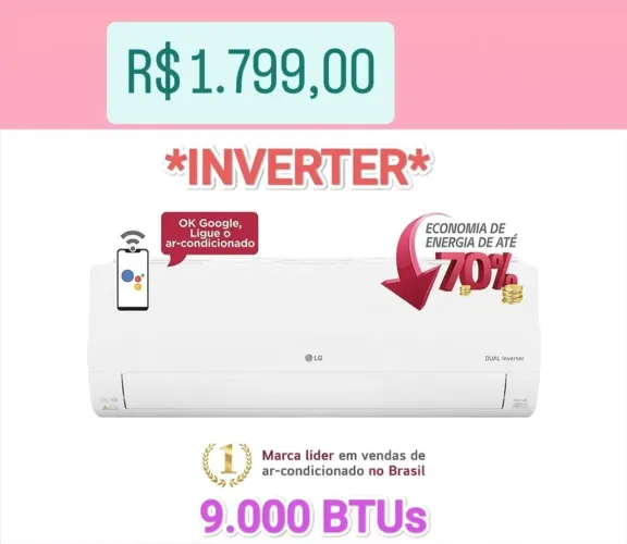 Ar Split LG Dual INVERTER 9000 BTUs+ Novo + Nota + 1 Ano Garantia+ Cartão 12x