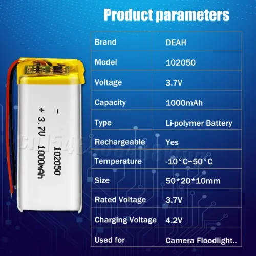Bateria Recarregável 3.7v 1000mah Modelo102050