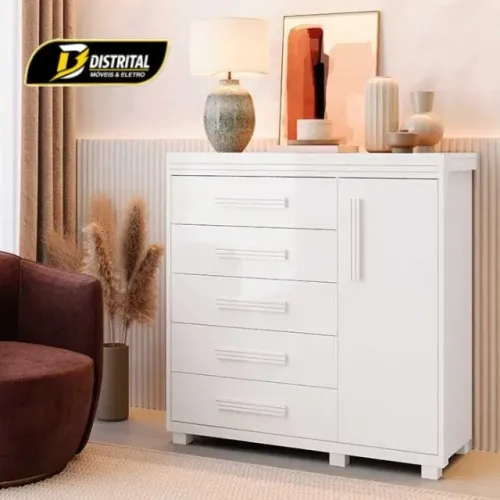 Cômoda Londres 100% MDF 1 Porta e 5 Gavetas Novo