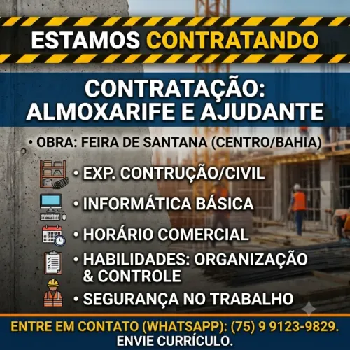 VAGA ALMOXARIFE E AUXILIAR DE ALMOXARIFE