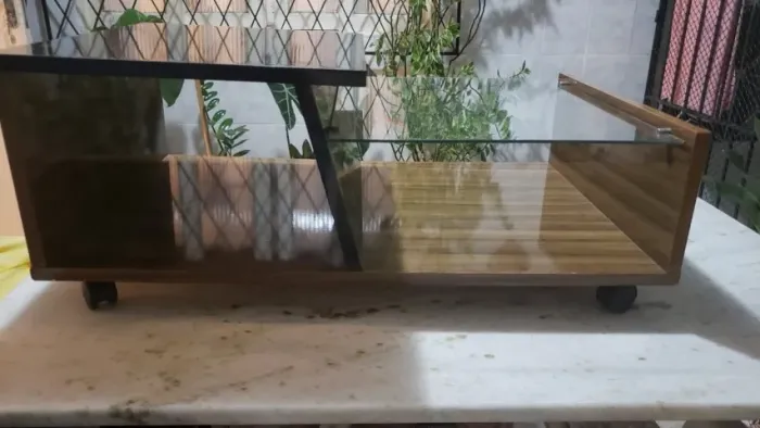 Mesa de Centro e canto com tampo de vidro