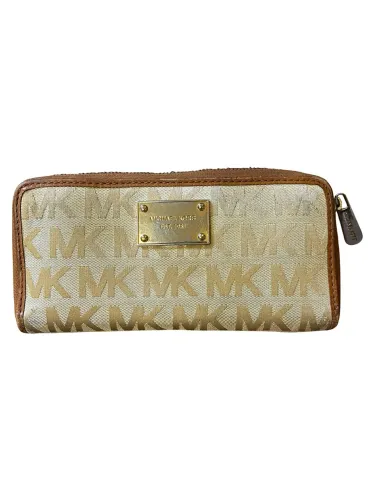 Carteira Original Michael Kors Para Reparo Monograms Bege com Couro Caramelo