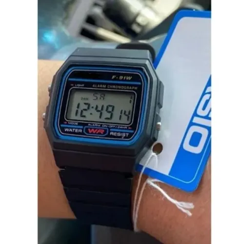 Relógio Digital Casio F-91W Pulseira de resina preta Clássica Unissex