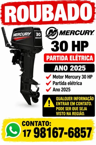 Motor Mercury 30 hp partida elétrica Roubado