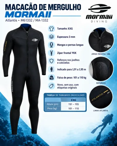 Macacão Mergulho Mormaii Atlantis 3mm XXG sem uso com Etiqueta