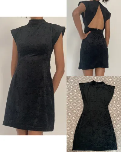 Vestido preto de veludo casual gola alta formal ou casual (16 anos)