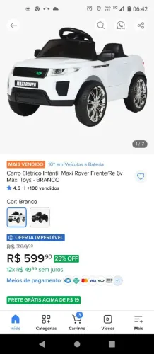 Carrinho elétrico para criança de até 3 anos com controle remoto
