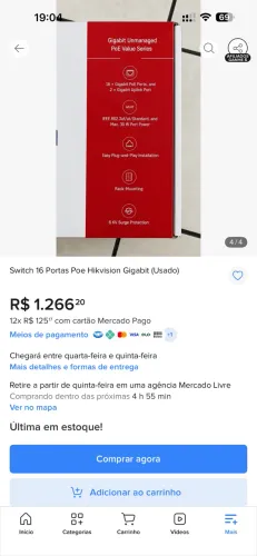Switch 16 Portas Poe Hikvision Gigabit (nunca usado)