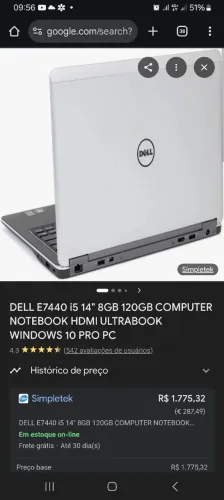 Ultrabook Dell Core i7 8GB Ram Muito rápido