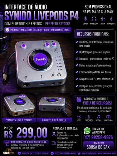 INTERFACE DE ÁUDIO SYNIDO LIVEPODS P4