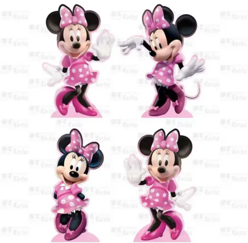 Kit de Display 4 de 20cm Totens para Decoração de Festa Minnie Rosa em MDF Cortado a Laser