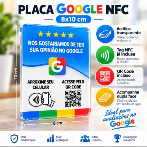 Placa NFC + QR Code para Avaliações no Google | Personalizada para Empresas