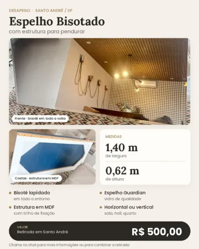 Espelho Bisotado com estrutura para pendurar