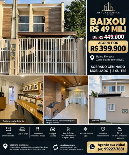 Sobrado para venda tem 74 metros quadrados com 2 quartos em Floresta - Joinville - SC