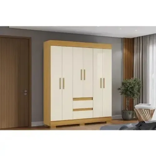 Guarda Roupa Solteiro 6 Portas e 2 Gavetas Maya Nature/Off White - ACP - ACP Móveis