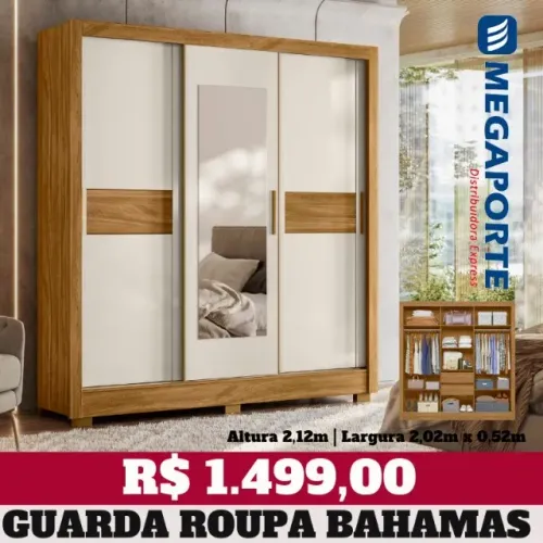 Guarda Roupa 3 Portas de Correr com Espelho 2 Gavetas (Novo) Entrega Grátis!