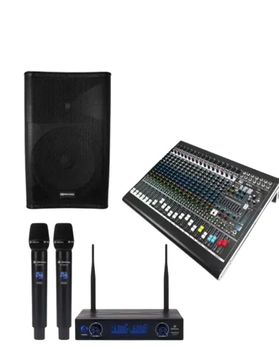 KIT SOM MESA DE SOM MXT16 CANAIS+CAIXA AT-15+MICROFONE SEM FIO