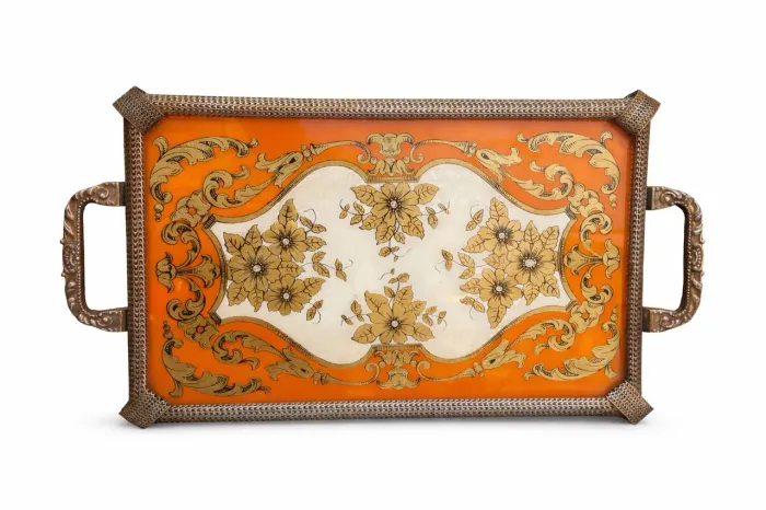 BANDEJA ORIENTAL VINTAGE EM LACA - DECORATIVA COM ALÇAS