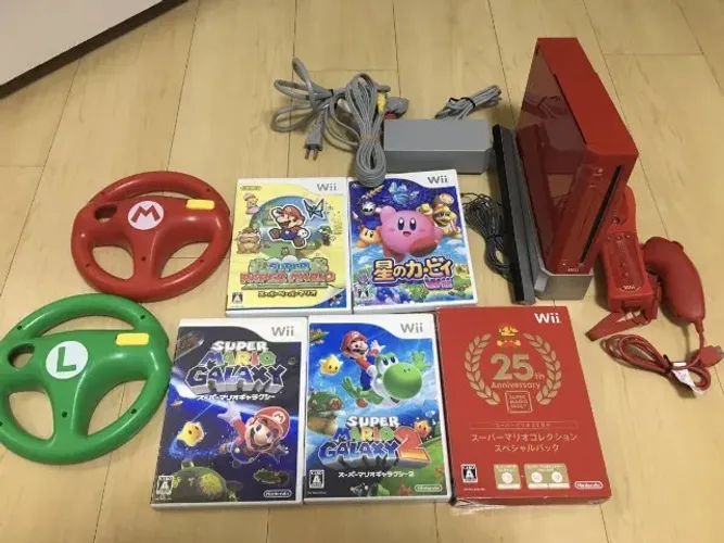 Nintendo Wii Vermelho Edição 25 Anos Mario (Desbloqueado) + 5 Jogos + Volantes