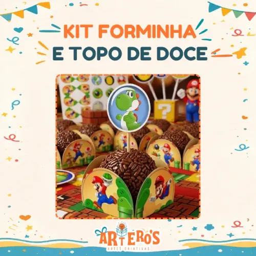 Kit 24 Forminhas e 24 Topo de doces Super Mario Bros