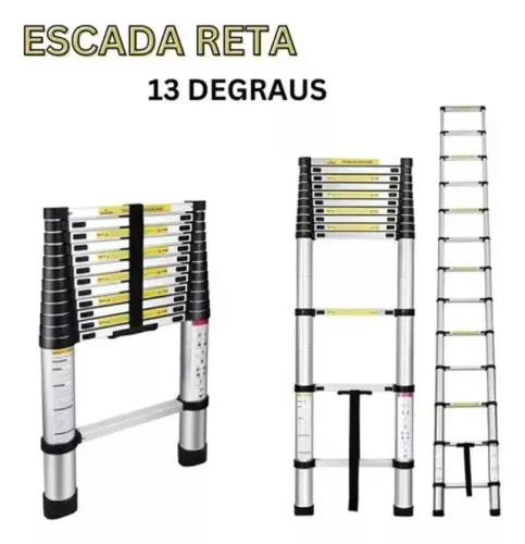 Escada Telescópica Extensiva de Alumínio 13 Degraus Reta 3,8mts