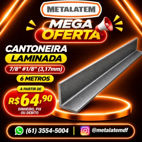 CANTONEIRA DE FERRO LAMINADA 7/8" X 1/8" (#3,17mm) 6 METROS