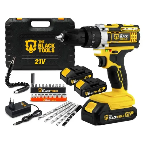 Kit Parafusadeira Furadeira de Impacto sem Fio Brushless 21v Black Tools com Maleta 3 em 1