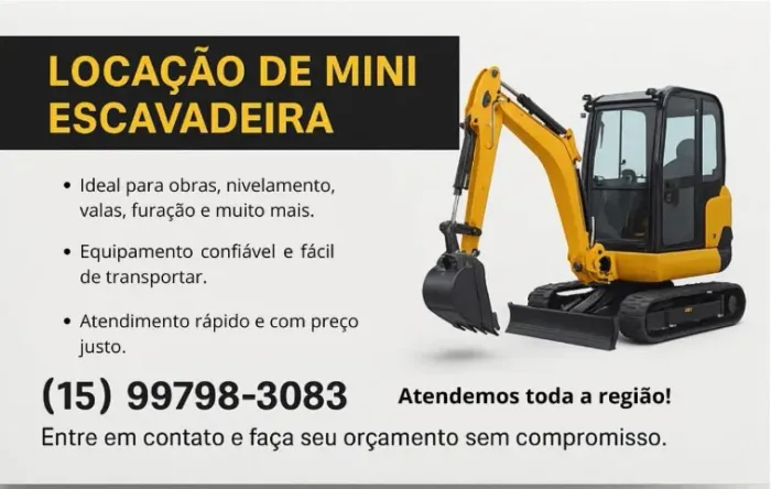 Serviço de Mini Escavadeira-Região de Sorocaba