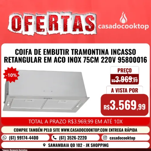 COIFA INOX DE EMBUTIR TRAMONTINA INCASSO 75 220V *