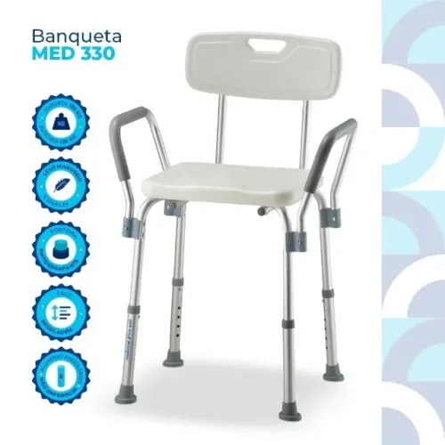 Banco Cadeira de Banho Ajustavel Encosto e Braços 135 Kg - Med 330