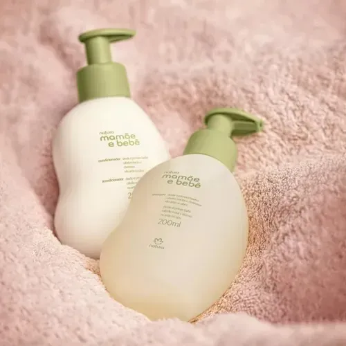 Frasco natura mamãe e bebê shampoo e condicionador