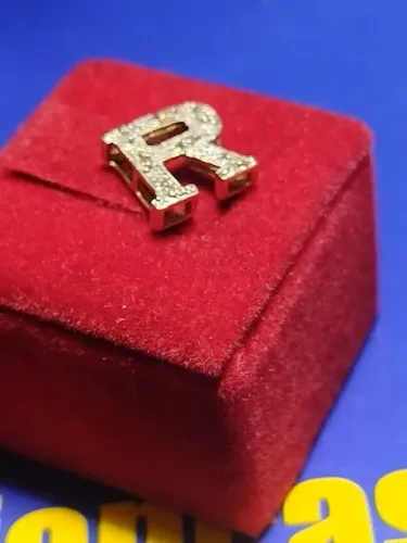 Pingente R Ouro Amarelo Branco18 K Diamantes 1.10 Gramas 10 mm