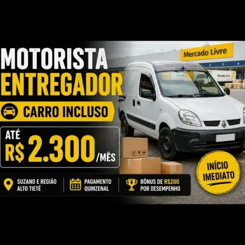 Motorista Entregador Mercado Livre | Veículo Disponível | Início Imediato