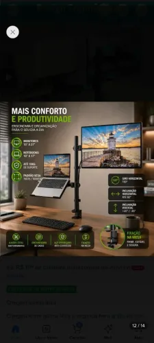 Suporte Monitor E Notebook Articulado Aço 10 A 27 De Mesa
