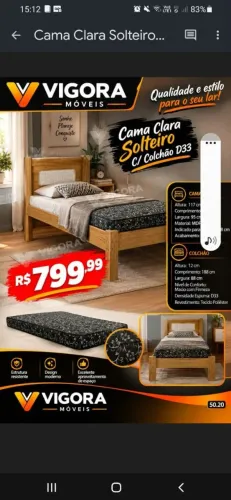 Vendo cama clara solteiro c/ colchão d33
