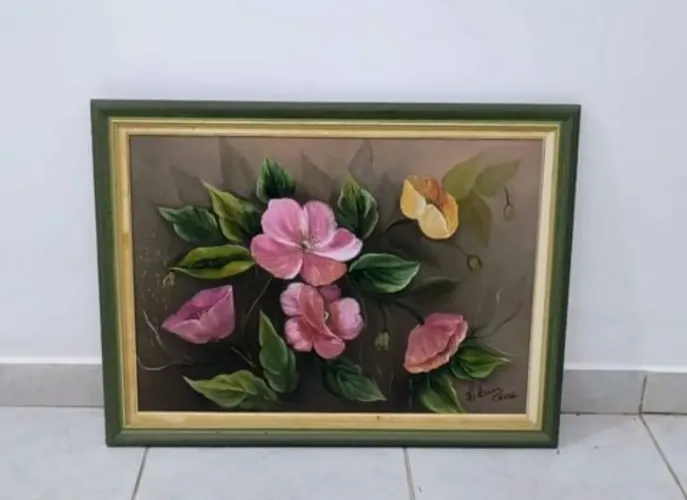 quadro floral óleo sobre tela h. luna assinado 2002 decoração obra de arte antigo