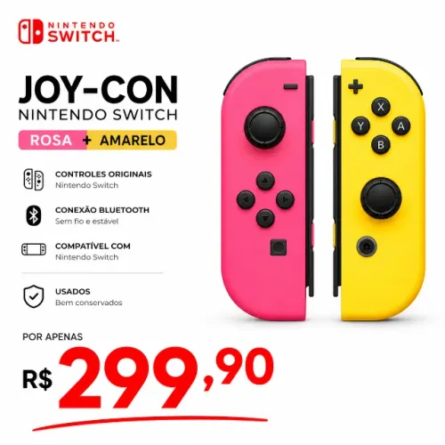 Controles Joy-Con Nintendo Switch Standard Rosa/Amarelo Bluetooth