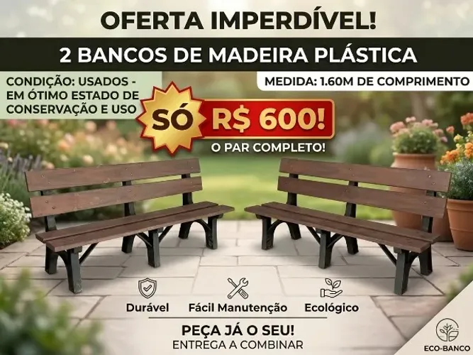 Conjunto 2 bancos de madeira plástica 