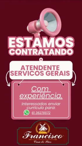 Vagas de emprego na Francisco Casa de Pães no valparaiso
