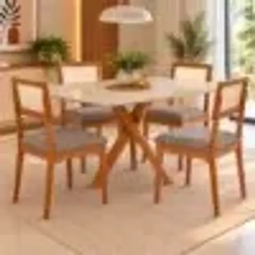 Mesa de Jantar Jane C/Vidro 1.30 C/4 Cadeiras em Linho Cinza Grafite l62 S