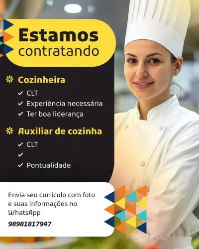 AUXILIAR DE COZINHA OU COZINHEIRA