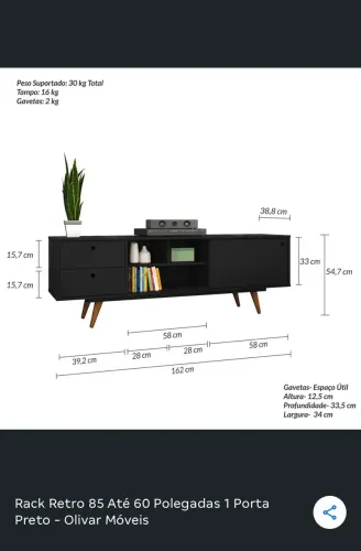 Rack para sala - retrô preto (pés palito) 