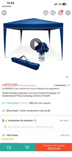 Tenda gazebo 3.3 metros + 4 laterais