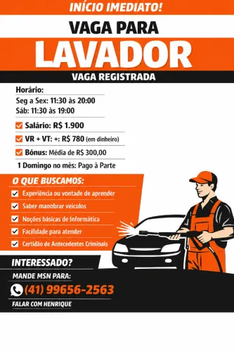 Lavador de carro registrado no Cabral