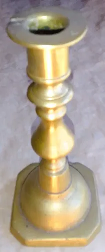 Antigo Pesado Castiçal Bronze dourado arandela circular haste em gomos base sestavada*