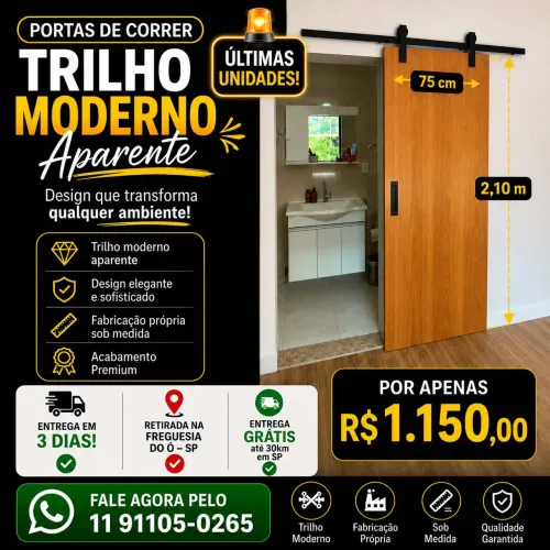 Porta de correr trilho aparente preto