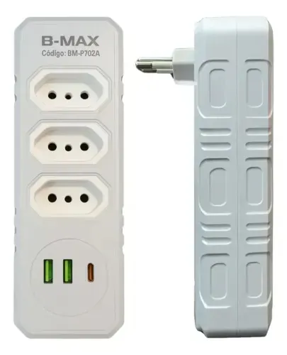 Adaptador Universal Articulado 10A 3 Tomadas 2 USB 1 Tipo-C Bivolt