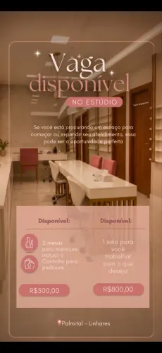 Sala comercial e mesas para manicure